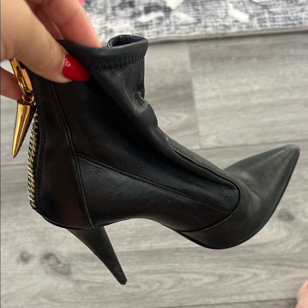 Giuseppe Zanotti Black Leather Heeled Ankle Boots Sz 37 - Picture 14 of 16